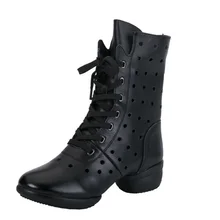 

Hollow out top layer cowhide dance shoes women's leather soft soled teacher's square dance shoes show four seasons adult Sailor
