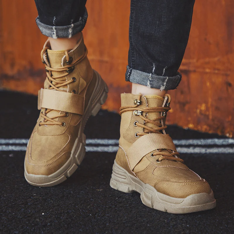 

OeaK High Quality Fashion Winter Men's Boots Warm Working Boots Lace Up Men's Desert Boots Round Toe High Top Shoes