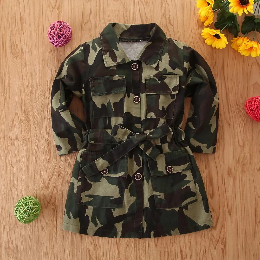 

Camouflage Baby Girl Clothes 2019 Autumn Children's Coat Turn-down Collar Long Sleeve Kids Trench Coat For Girls 2-7 Years D30