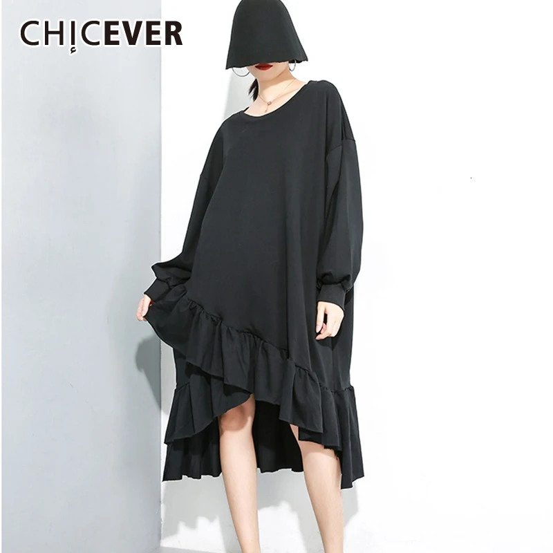 Женское асимметричное платье CHICEVER повседневное свободное с оборками круглым