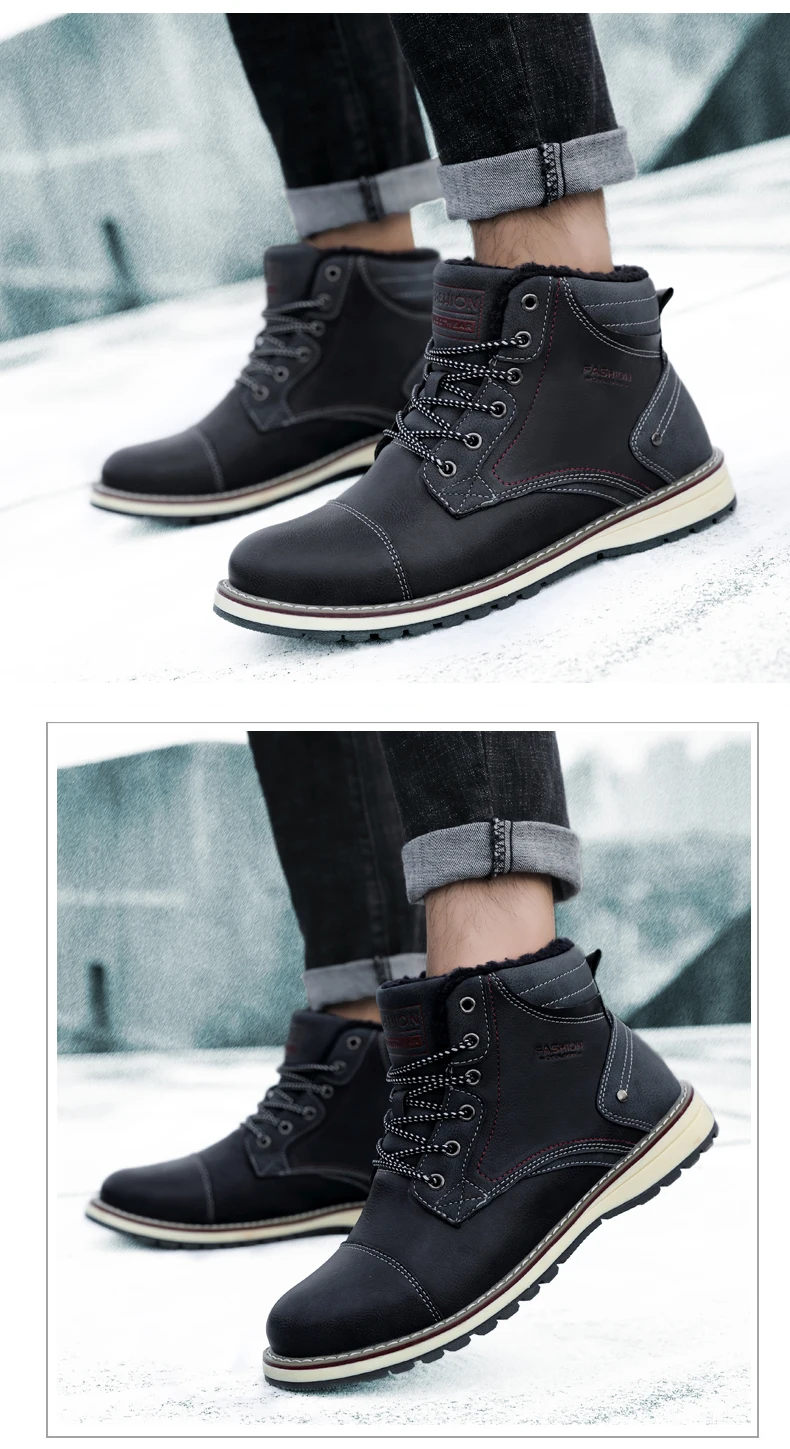 Зимние ботинки для мужчин кожа с мехом и плюшем Повседневное; Теплая обувь с высоким берцем; высокое качество; Мужская зимняя обувь# XWA9714