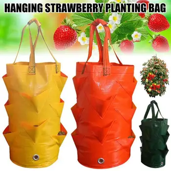 

3L Strawberry Hanging Planting Bag Multi-mouth Vertical Flower Grow Pouch Planter Tomato Strawberry Flower Herb Bags