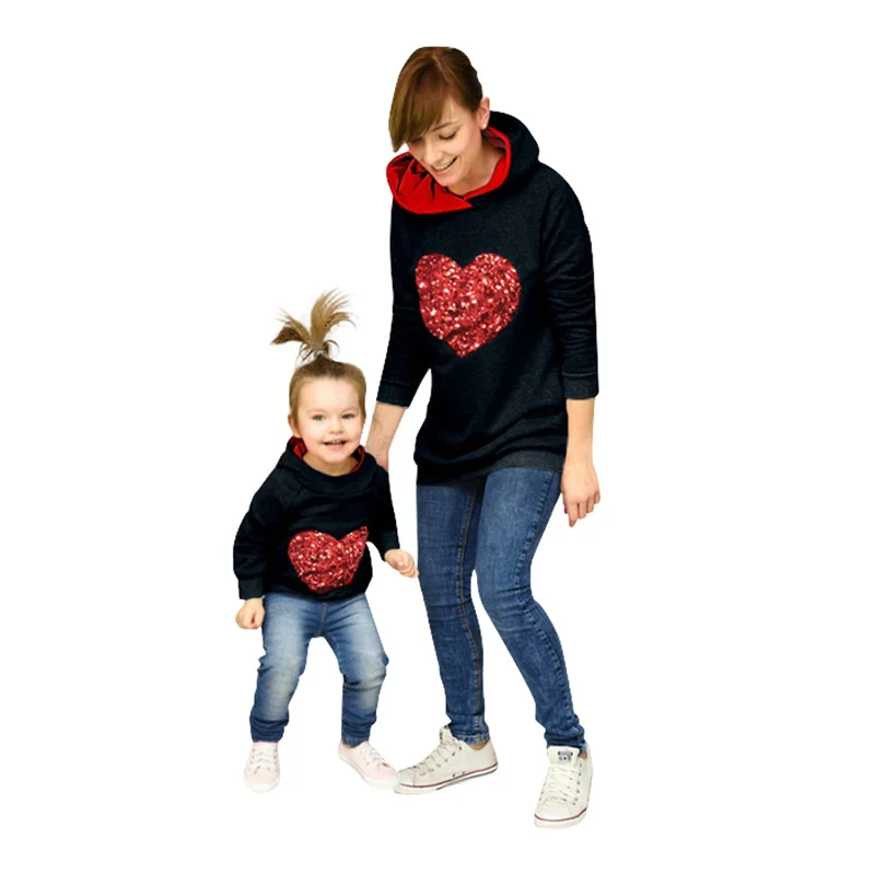 

2019 Fashion Mommy and Daughter Matching Clothes Sweater with Hooded Women's Sweater Long Sleeve O-neck Family Matching Clothes