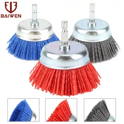 Brosse de coupe en Nylon de 75mm, brosse de roue en fil abrasif pour perceuse, outil rotatif, polissage du bois, nettoyage d'ébavurage, tige de 6mm 