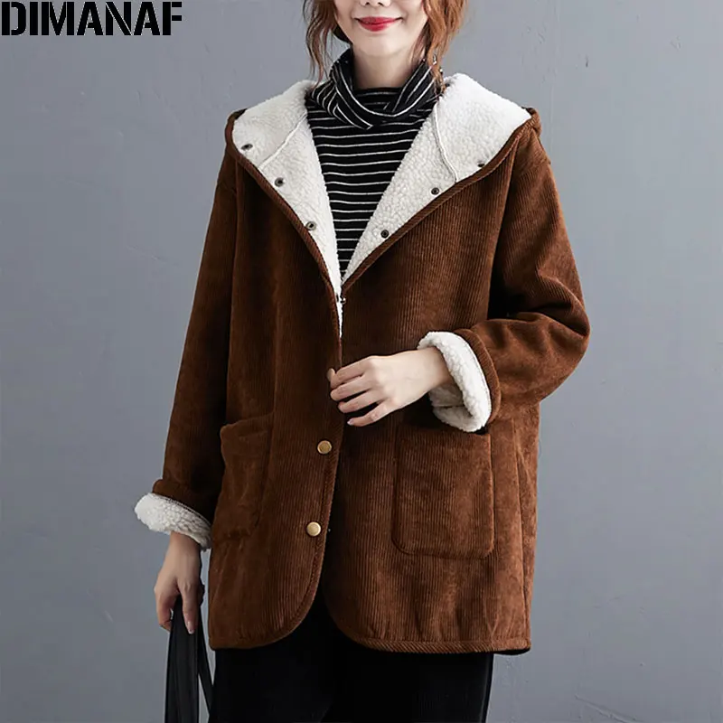 

DIMANAF 2020 Plus Size Coats Women Wadded Jacket Winter Solid Thickening Cashmere Jacket Female Casual Style Fashion New Jacket