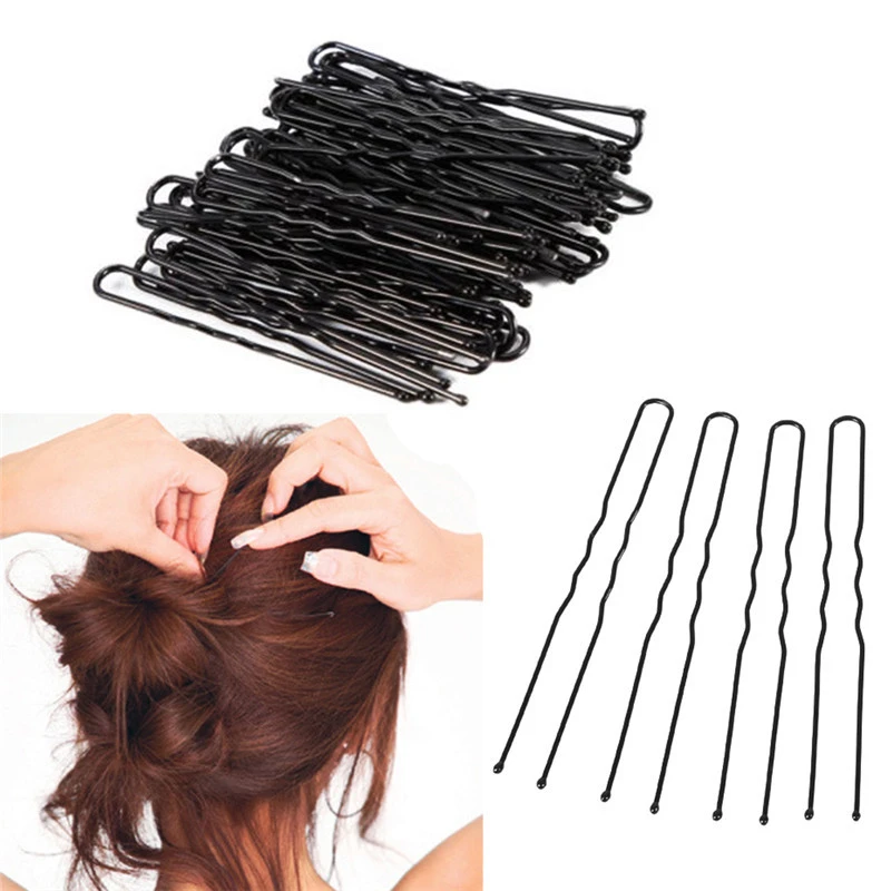 50pcs 6CM Hair Waved U-shaped Bobby Pin Barrette Salon Grip Clip Hairpins Black Metal Hair Accessories For Bun hair clips for thick hair