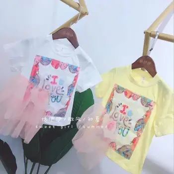 

2020 hot sale girls patchwork t-shirt cotton fashion summer girls top 3-8t F74