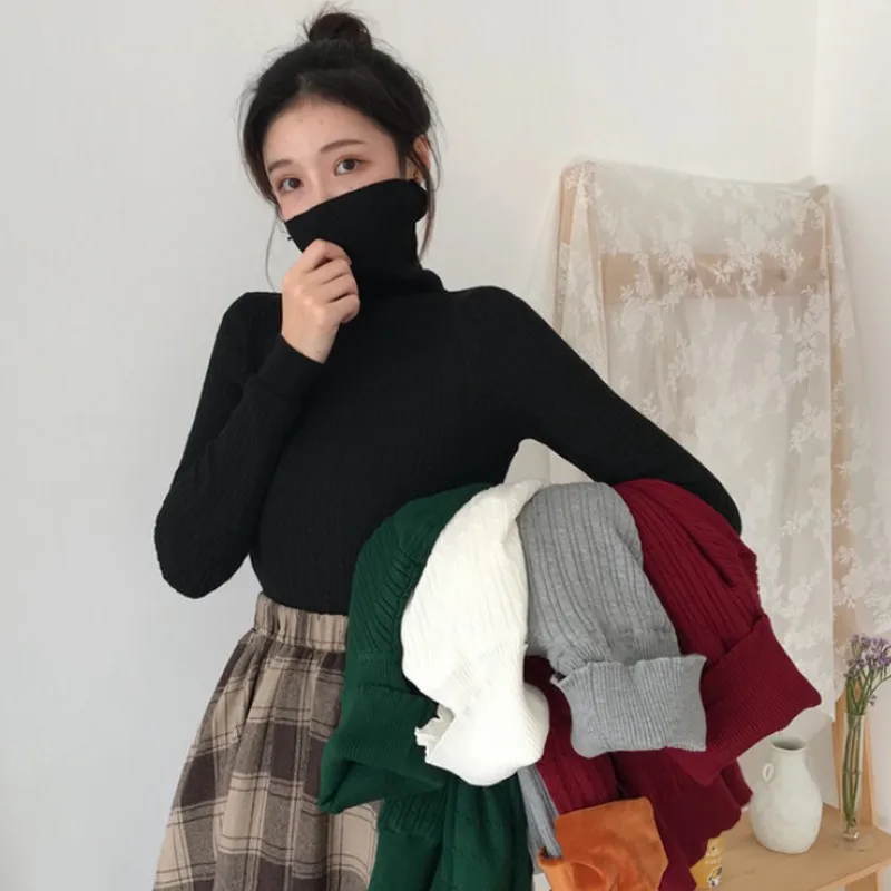 

5 Colosr Women's Sweater Fashion Turtleneck Sweater Women Slim Plus Velvet Pullover Women Casual Korean Autumn Women's Clothing