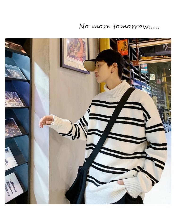 Privathinker Men Striped Printed Autumn Knitted Winter Sweaters Mens Korean Fashion Turtleneck Pullovers Male Warm Clothing