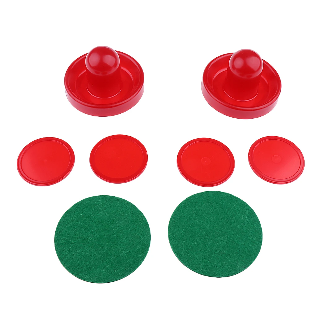 Pack of Two Air Hockey Pushers Strikers Goalies And Four Pucks Three Sizes