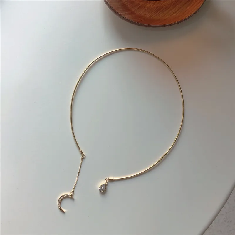 OLOEY,, цельное, 925 пробы, Серебряное колье, s, для женщин, позолота, капля воды, циркон, луна, ожерелье, хорошее ювелирное изделие YMN166 - Цвет камня: Gold