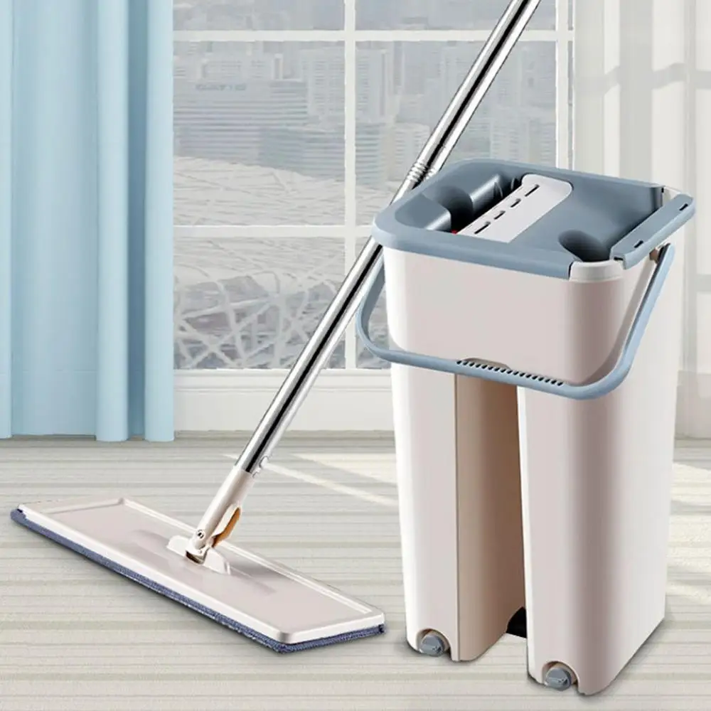 

Free Hand Washing Flat Mop with Bucket Lazy 360 Rotating Magic Mop With Squeezing Floor Cleaner Mop Household Cleaning Tool