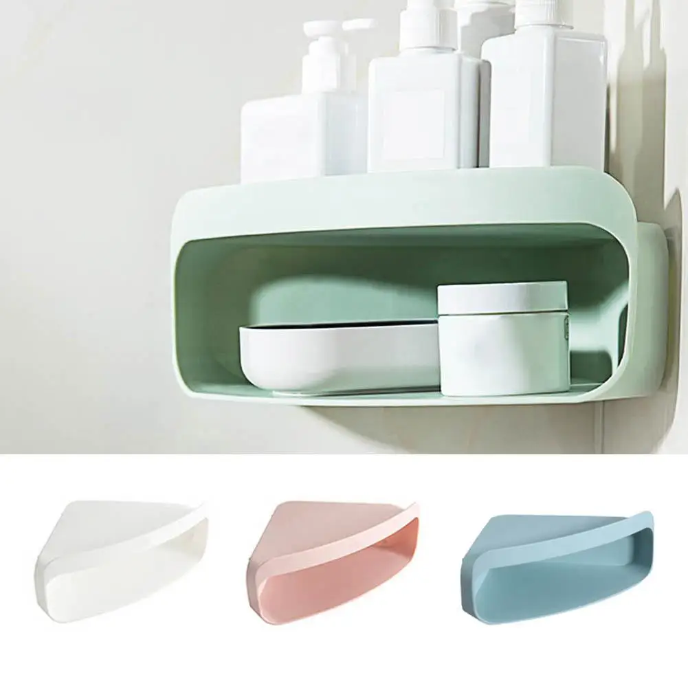 Double Layer Triangle Wall Corner Plastic Bathroom Storage Shelf Rack