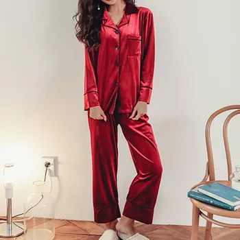 

Womens Pajamas Sets Solid New Autumn Long Sleeve Two Pieces Set Female Sleepwear Sexy Nightwear For Women Soft Sleeping Set