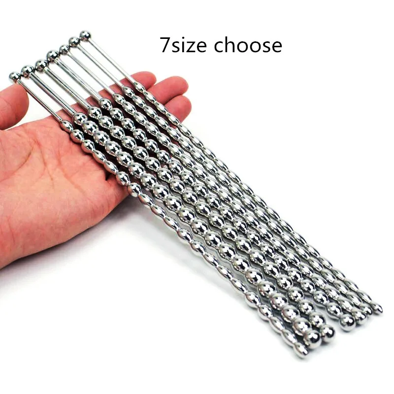 Solid 304 Stainless Steel Pull Beads Urethral Sound Insertion 7 Size Urethral Dilators Stimulate Sex Toys for Men Penis Plug