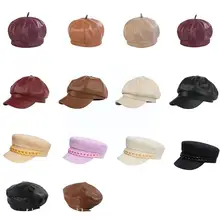 

Fashion Pu Leather Beret Cap French Artist Wool Warm Beanie Hat For Ladies Women Girls Elegant Vintage Color Casquette Cap V1f7