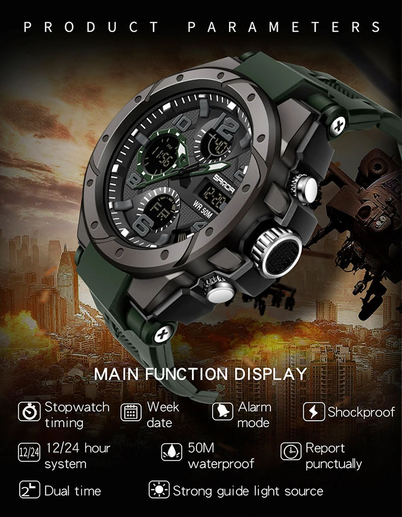 SANDA Sport Men Wrist Watch Top Brand Luxury 2020 Military Quartz Watch For Men Waterproof S Shock Male Clock relogio masculino