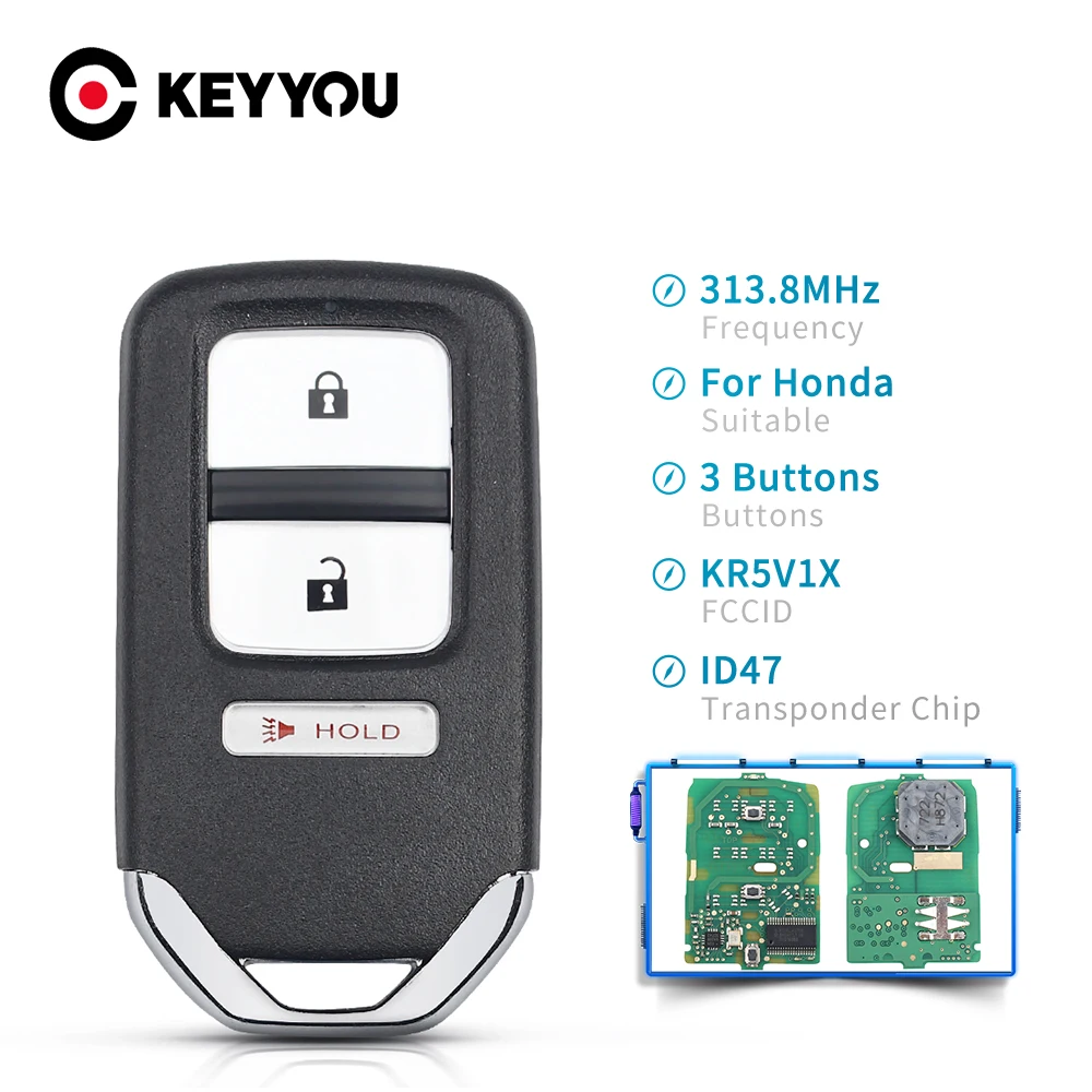 2/5 Pcs Remote Car Key For Honda Fit EX EX-L EX-LN HR-V 2015 2016 2017 Crosstour FCC ID: KR5V1X 313.8MHz 3 Buttons ID47 Chip | Автомобили