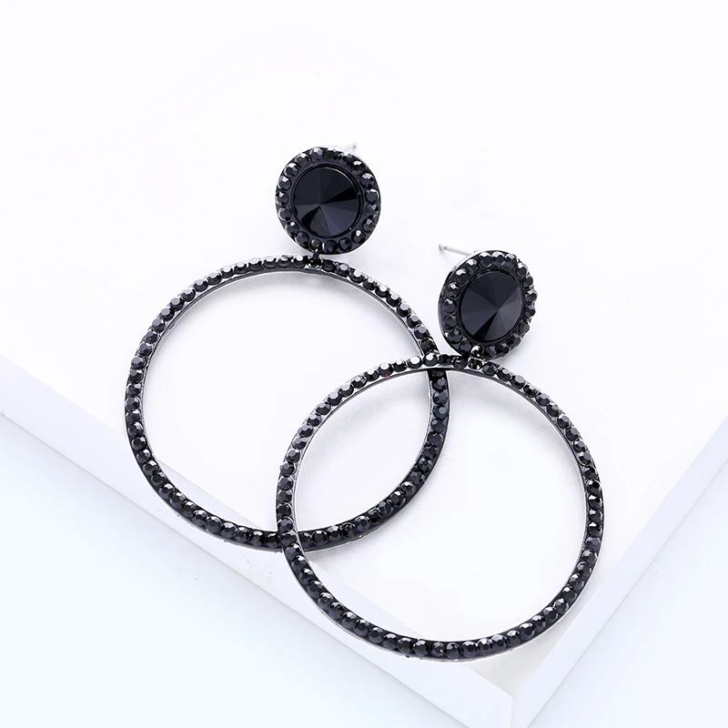 OCESRIO, винтажные круглые черные серьги для женщин, большие серьги-кольца, висячие серьги, Кристальные круглые стразы, Женские Ювелирные изделия, ers-m31 - Окраска металла: ers-m31black