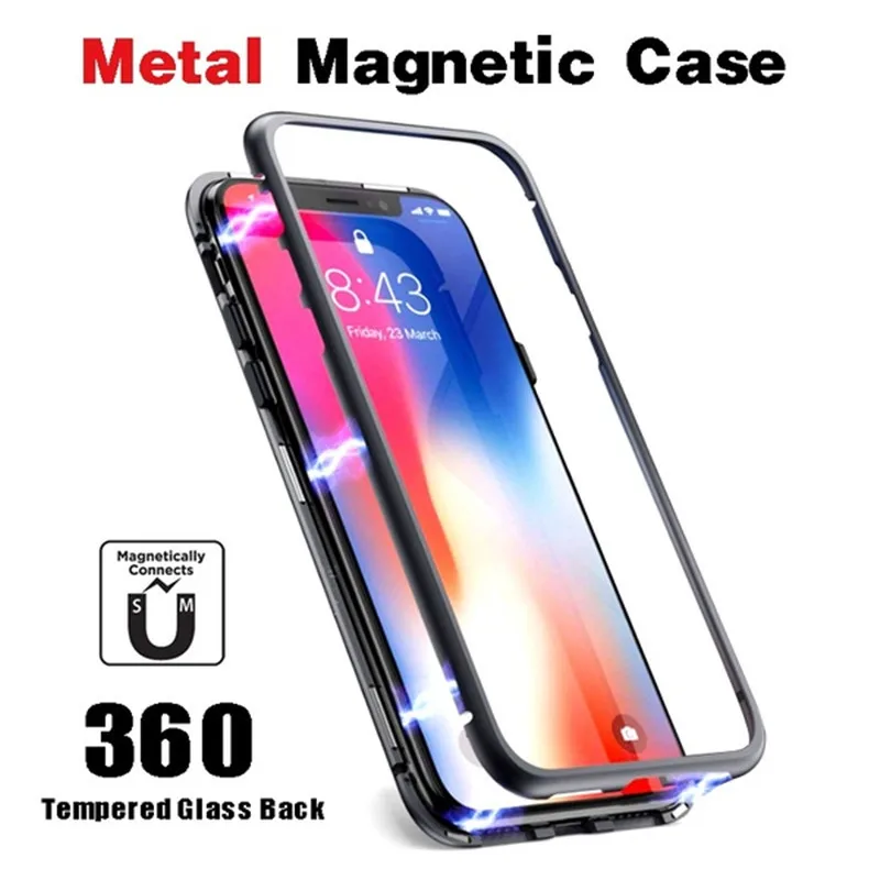 

Luxury Front And Back Glass Magnetic Metal Cover For Case Iphone X Xs Max Cover Case For Iphone 6s 6s 7 8 Plus 8plus Case Cover