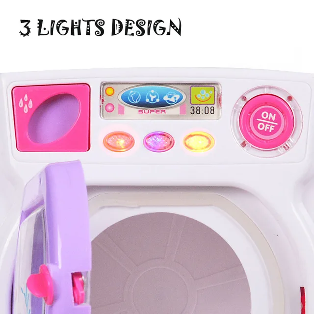 Eletronic Children Pretend Play Mini Roller washing machine With Sound and Lights emulational Water effluent Baby Girls Toy GIft 6