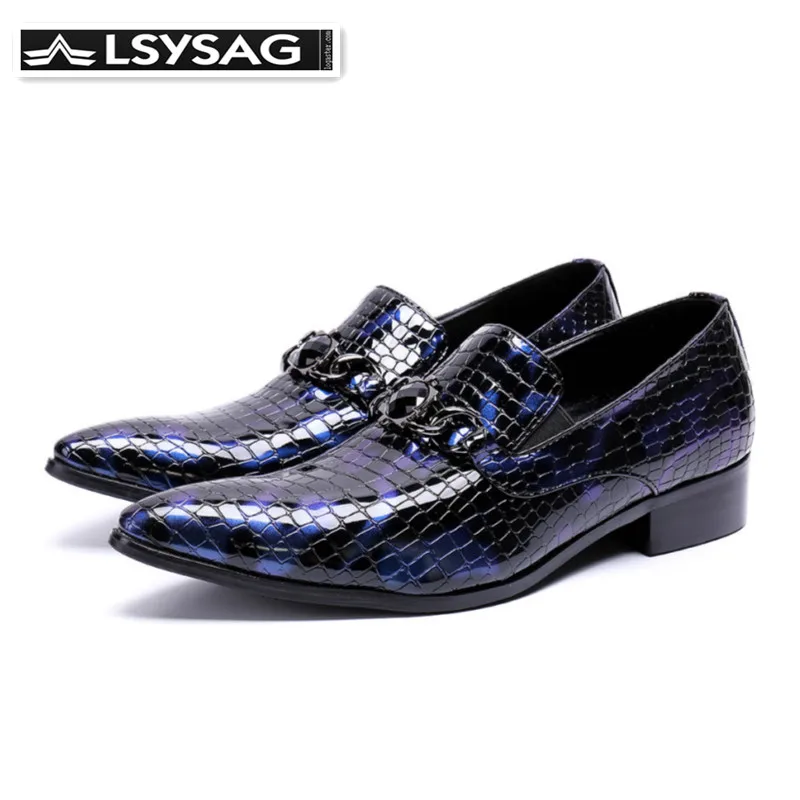 

Fashion Snake Pattern Men Genuine Leather Luxury Party Shoes Chains Pointed Toe Formal Dress Shoes Italian Business Shoes Male