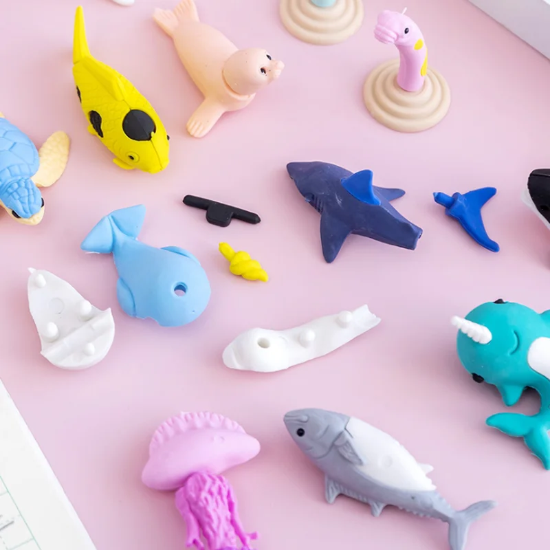 Sea Lion Shark Marine Animal Combination Eraser Creative Cute Novelty Kids Student Learning Office School Supplies Stationery