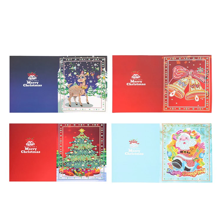 4Pcs 15x15cm 5D DIY алмазная живопись поздравительная открытка специальная форма День рождения фестиваль открытка Санта Клаус рождественские открытки на крафт-бумаге подарок s Рождество - Цвет: 4Pcs 15x15cm