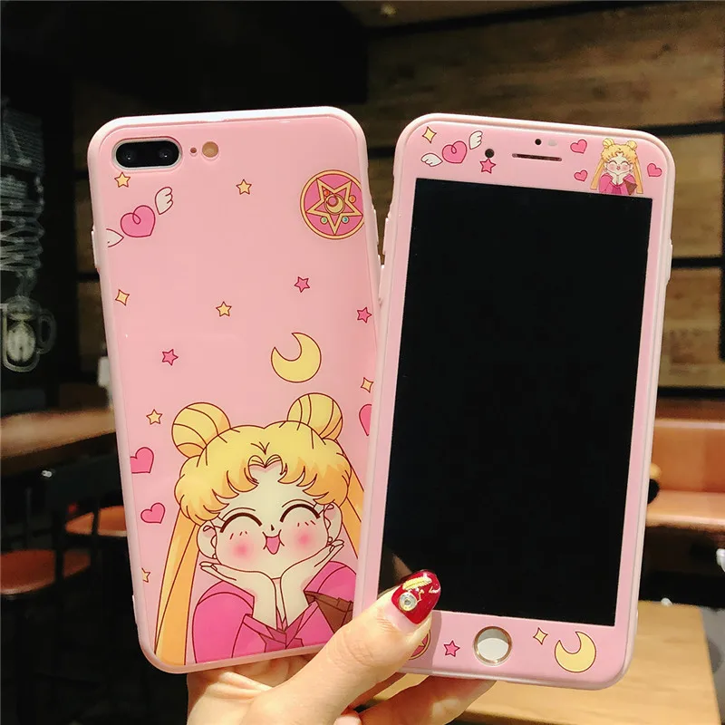 case and flim Для iphone 11 pro Max Сейлор Мун закаленное стекло flim+ мягкий бампер для iphone XS Max XR 7 6S 8plus Cardcaptor Sakura чехол+ flim - Цвет: case and flim