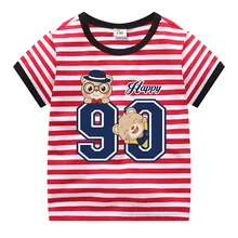 Коллекция года, летний стиль, Детская рубашка в Корейском стиле для мальчиков, в полоску, 90 лет, с рисунком медведя, детская модная футболка с короткими рукавами для больших мальчиков