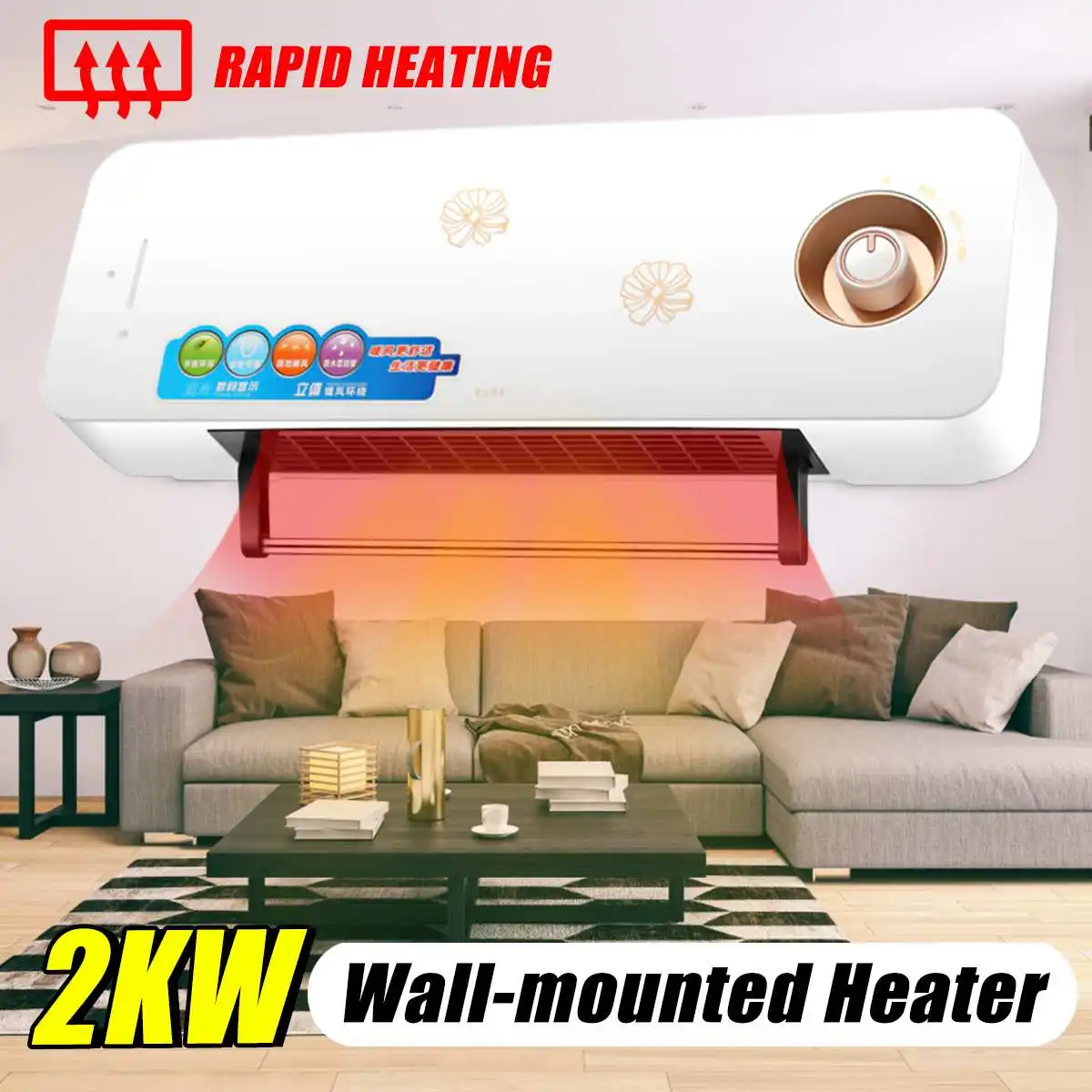 

2000W Wall Mounted Air Cooler Conditioner Electric Heater Fan Heating Cooling Bathroom Waterproof Remote Timer With Hanging rack