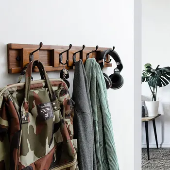 

Wall Mounted Coat Hook Wooden Rack Clothes Robe Towel Hanger Hat Bag Hooks Living Bedroom Bathroom 4 Hooks Household Accessories