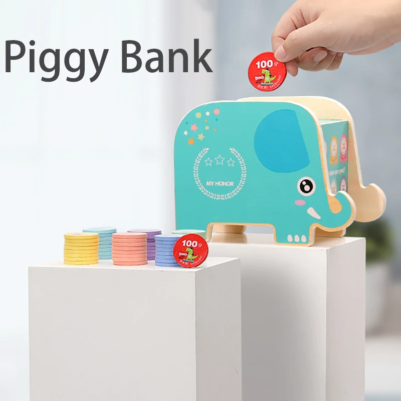 Money Saving Box Piggy Bank Wooden Password Box Kids Wooden Box Toys Elephants Piggy Bank Digital Coins Saving Simulated Games Early Educational Wooden Learning Toys For Baby