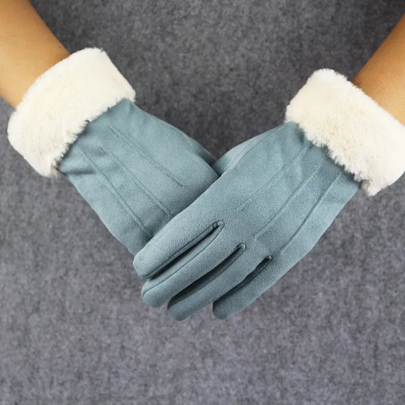 Ladies Biking Plush Winter Glove PU Leather Full Finger Screen Touch Women Outdoor Sport Female Gloves Dropship Gants Femme