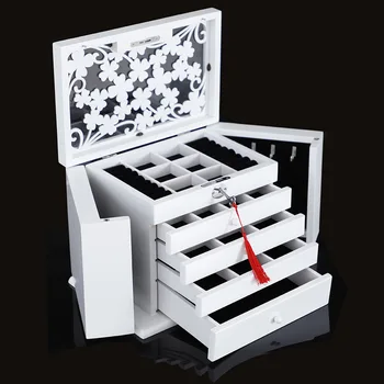 

Classical fashion women white color leather jewelry box top quality jewelry Makeup Organizer Box Jewelry Storage Case 200807-31