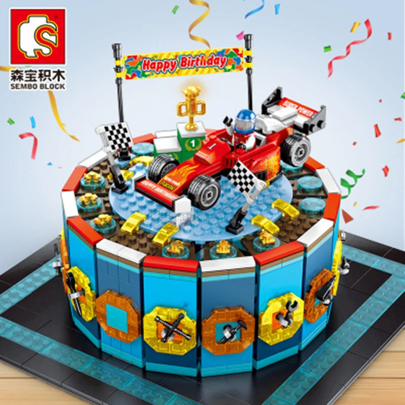

New Birthday Cake Toys Gift Racing Car Fit Technic City Idea 601402 Building Blocks Bricks Model Toys Compatible Brand Block