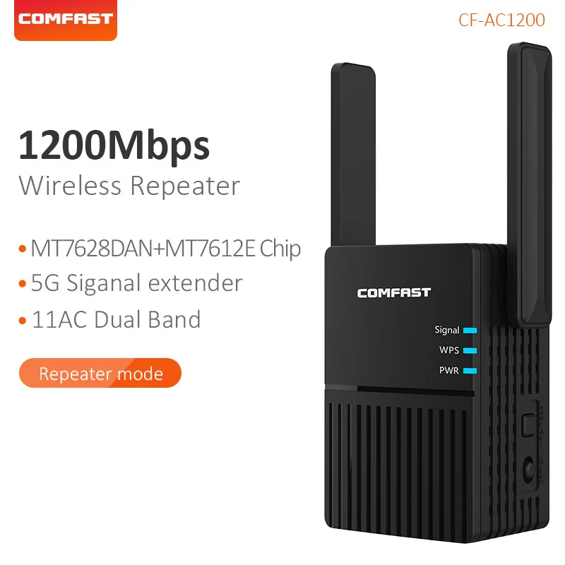 

COMFAST WiFi Router Repeater 1200Mbps Amplifier 2.4G/5.8G Network Signal Booster Extender Repeteur Wi fi 2 Antenna Home Office