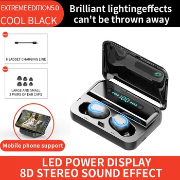 

F9-5 HiFi Wireless Headphones Bluetooth 5.0 CVC 8.0 Noise Reduction Stereo TWS LED Display Headset Waterproof Wireless Earphones