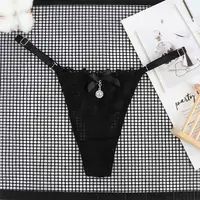 Culotte en dentelle avec pendentif perle pour femme, string G brodé, slip en T, sous-vêtement réglable, lingerie sexy pour femme 3