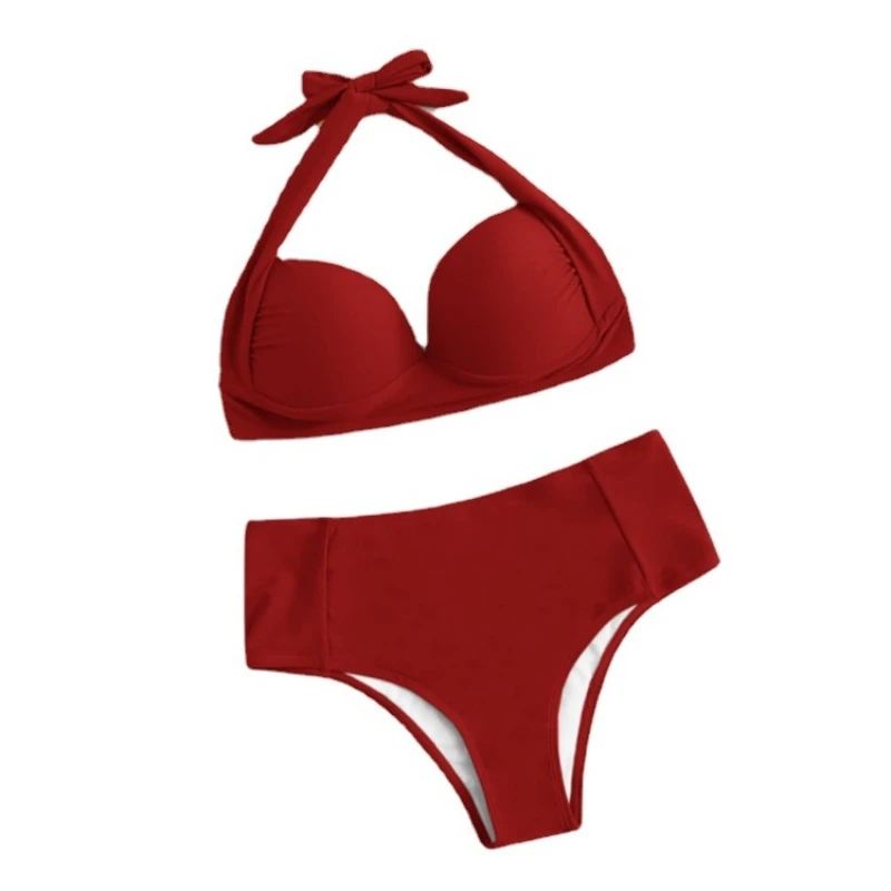 

New Swimsuit Women's Summer Solid Hard Cup Sexy Backless Swimwear Women Push Up Bikini YS115