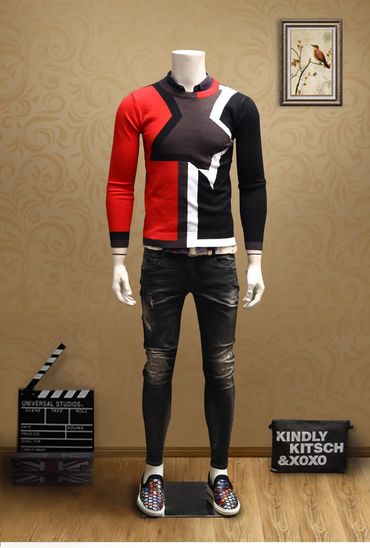 Fashion Warm Star Pattern Sweater Men O-Neck Knitted Mens Sweaters Casual Slim Pullover Male Pull Homme M-3XL