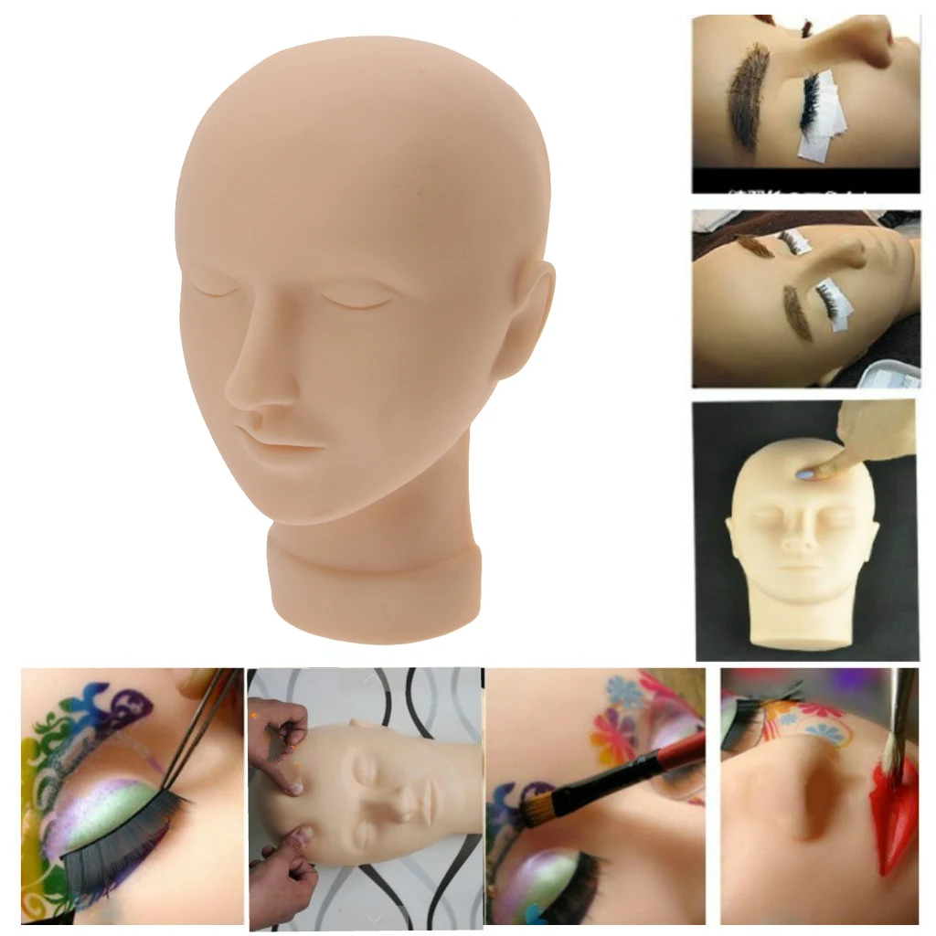 Professional Soft Silicone Massage Training Tool Eyelash Makeup Practice Mannequin Head Make Up Manikin Doll w/ Mount Hole