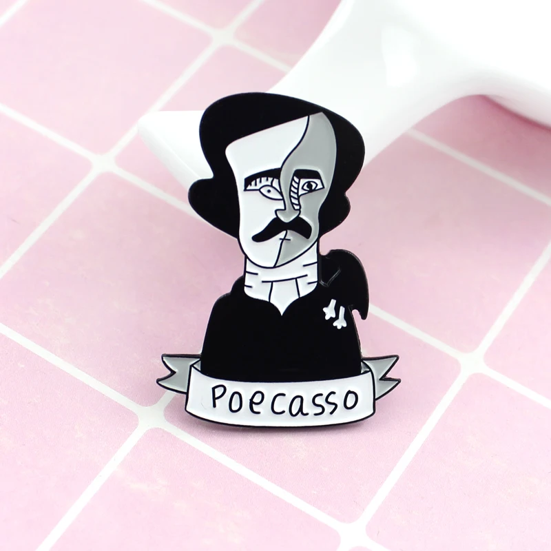 Gothic Poecasso Edgar Allan Poe Pablo Black Brooches For Men Jewelry Outerwear And Suit Brooch Collocation Pins | Украшения и