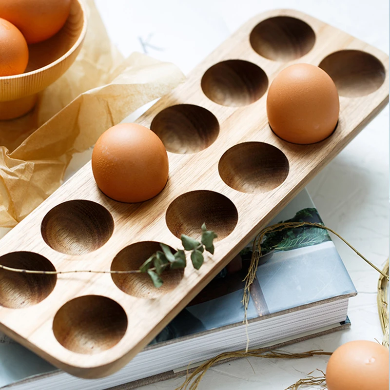 Japanese Style Wooden Double Row Egg Storage Box Home Organizer Rack Eggs Refrigerator Holder Kitchen Fresh Keeping Accessories kitchen storage box rice storage box egg storage box food storage container food storage box egg storage container storage box