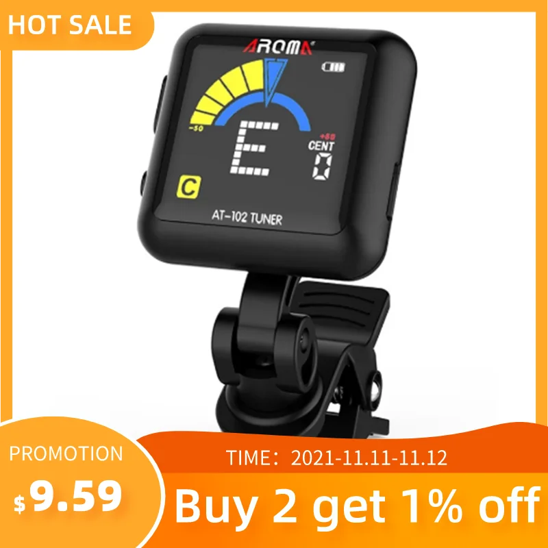 Aroma At-102 Rechargeable Clip-On Guitar Tuner Color Sn With Built-In Battery Usb Cable For Chromatic Bass Ukulele | Спорт и