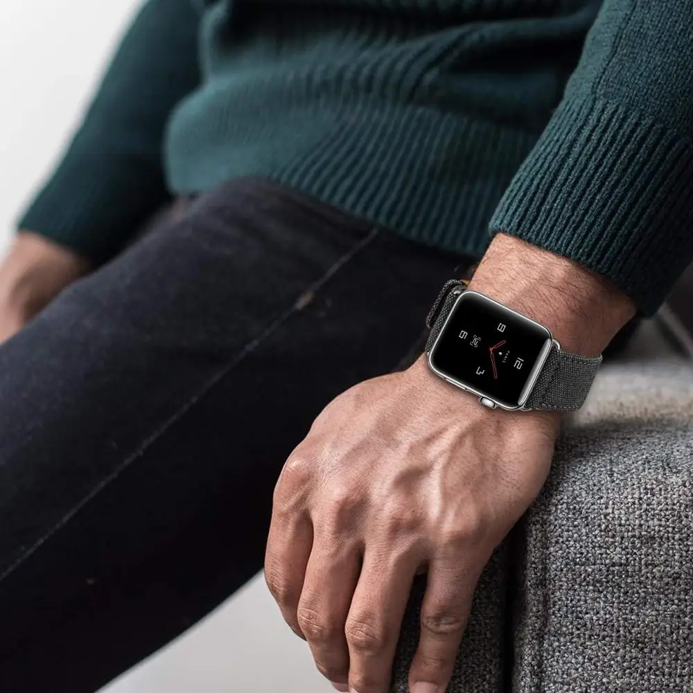 Кожаный ремешок для Apple watch 5 3 band 44 42 38 мм тканевый наручных часов браслет iWatch серии