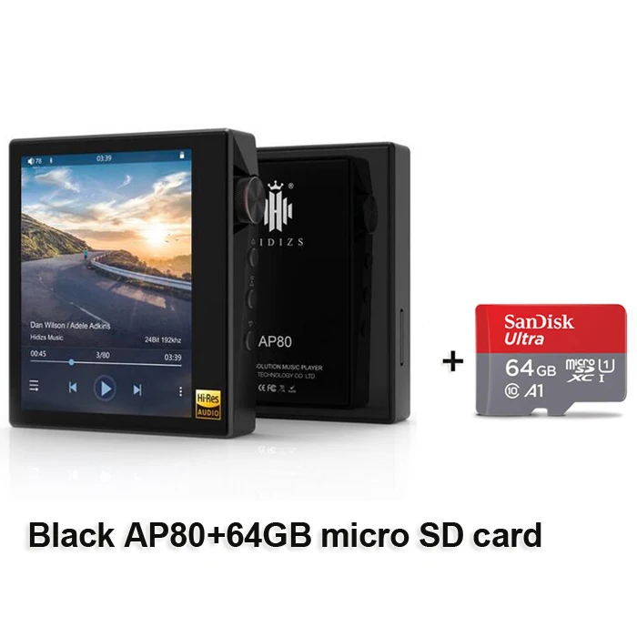 Black with 64G card Hidizs AP80 Hi-Res ES9218P Ультрапортативный Bluetooth HIFI музыкальный mp3-плеер LDAC USB DAC DSD 64/128 FALC DAP - Цвет: Black with 64G card