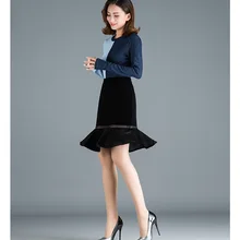 Золотистая бархатная юбка средней длины на осень и зиму, модная сексуальная юбка рыбий хвост, Женская юбка для прогулок