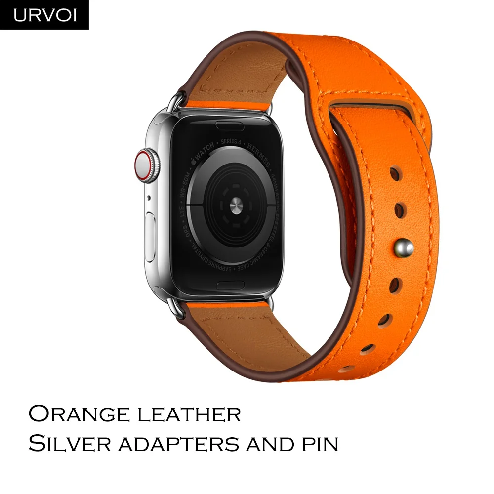 Orange S URVOI ремешок для apple watch серии 5/4 3/2/1 спортивный ремешок натуральная Swift кожаный ремешок для наручных часов iWatch, пальцем и tuck ручной работы - Цвет ремешка: Orange S