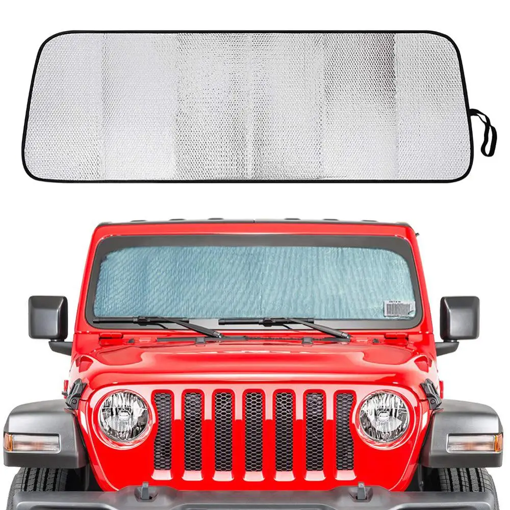 

Front Windshield Sunshade, Sun Shade Heat Shield, Aluminum Foil Sun Visor Mat for 2018 2019 Jeep Wrangler JL JLU Interior Access